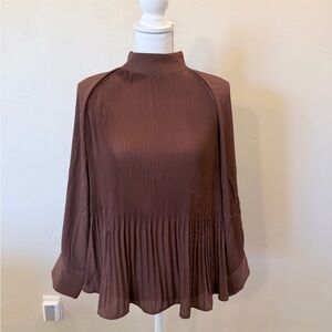 H&M Brown Pleated High-Neck Blouse